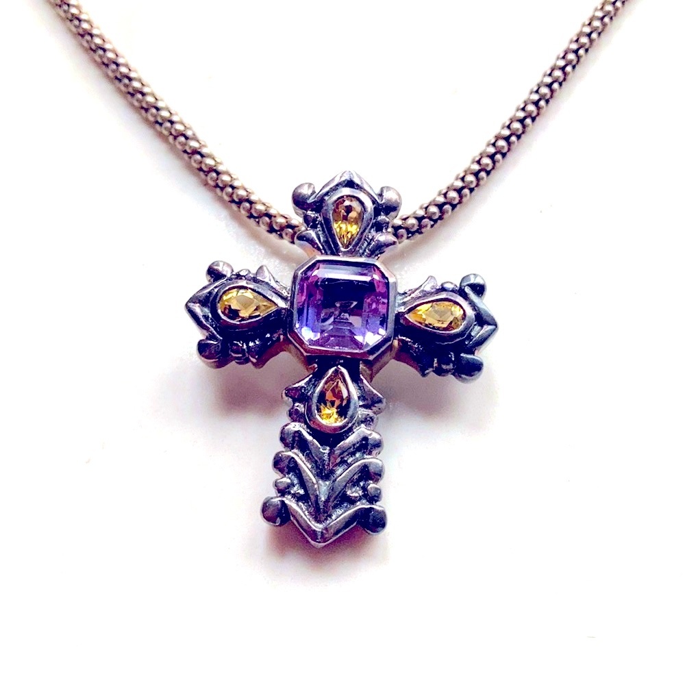 BJC Sterling silver amethyst and citrine pendant necklace.